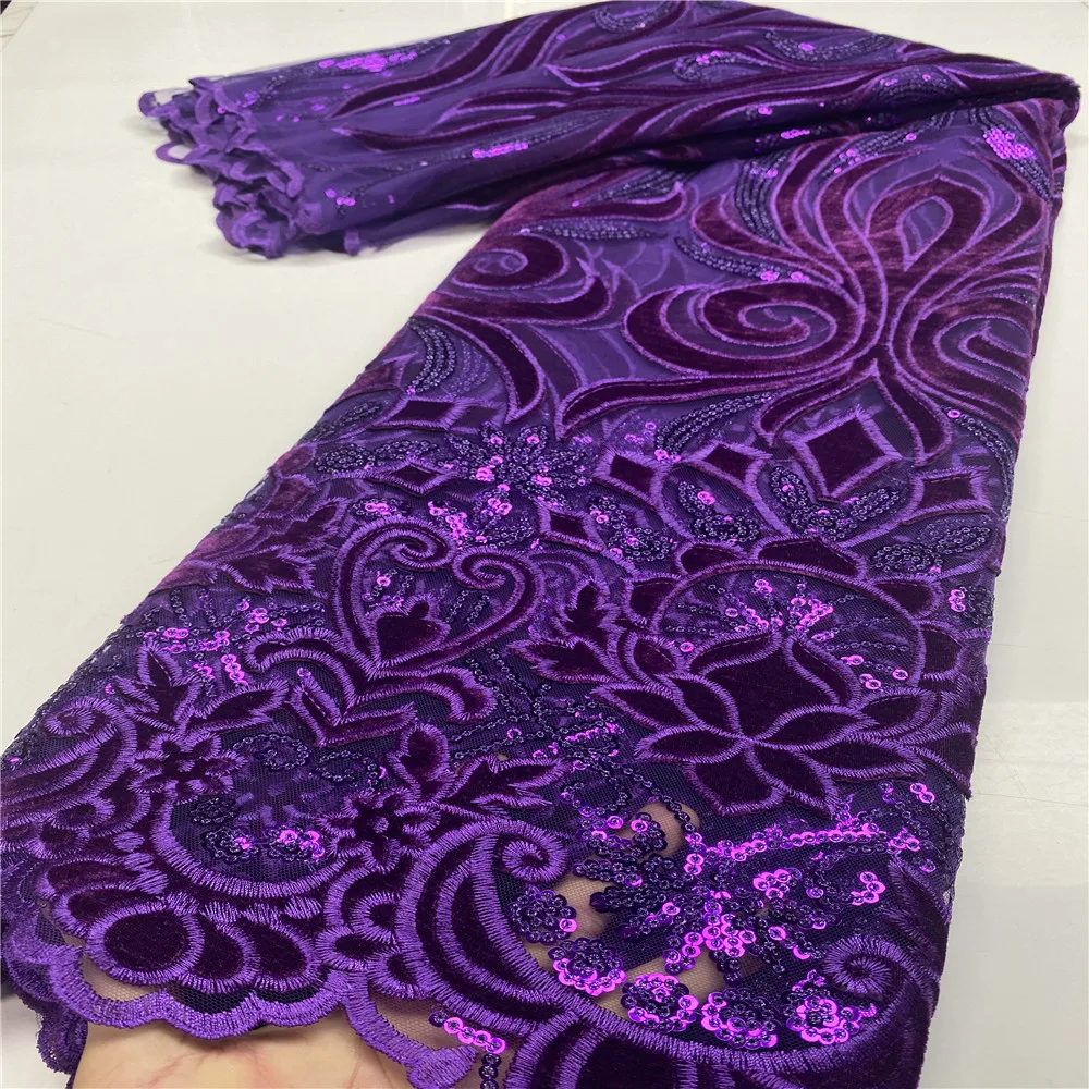 

New arrival velvet lace fabric with sequins 2020 high quality green lace africain bridal nigerian lace fabric for wedding dress