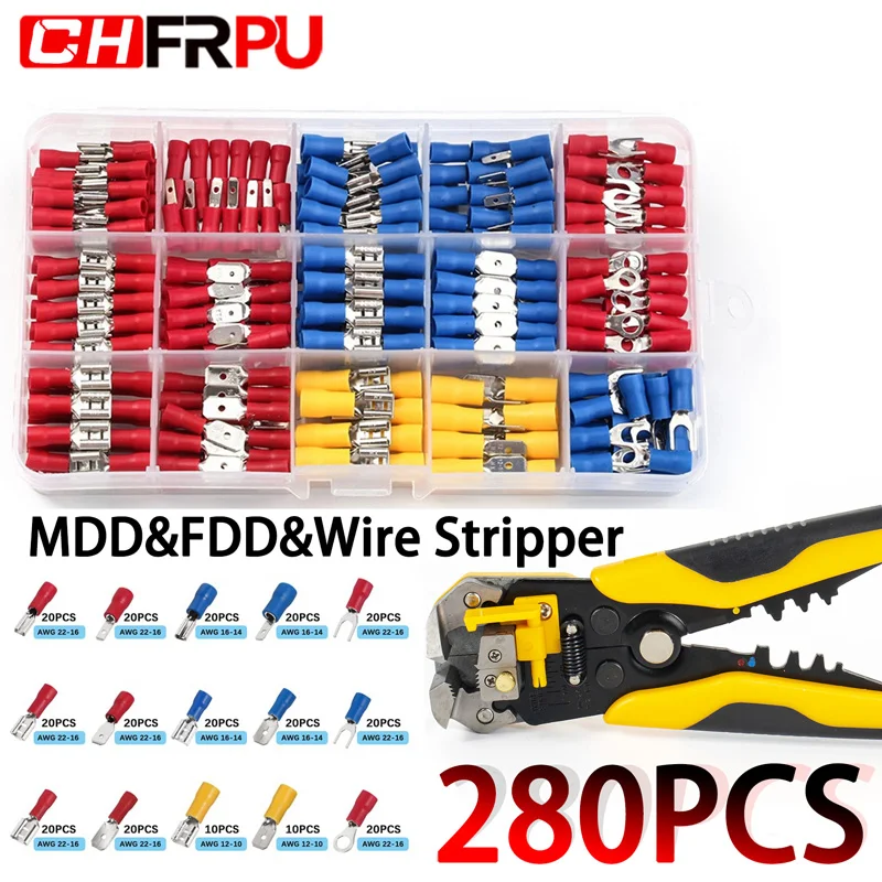 280 штук в штучной упаковке Ассорти обжимных клемм для электрических проводов