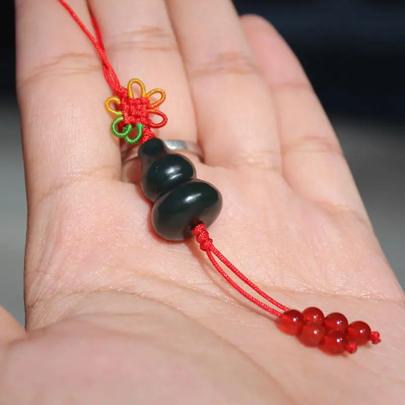 

Original DIY new Xinjiang Hetian jade mobile phone chain sapphire gourd mobile phone lanyard bag U disk key chain cute pendant