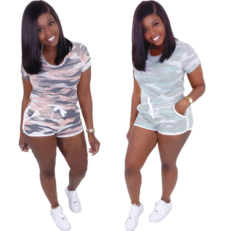 

Оптовая продажа, спортивный костюм с короткими рукавами, повседневный Камуфляжный комплект с шортами для отдыха