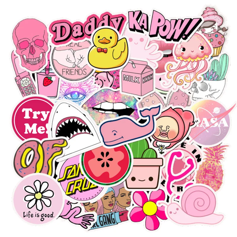 Водостойкие розовые Веселые наклейки из ПВХ для девочек 50 шт. игрушек багажа