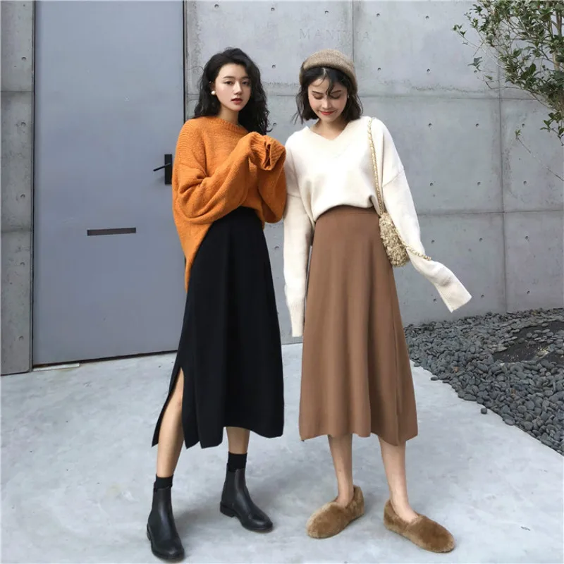 Новинка 2019 осенне-зимняя женская плиссированная юбка с разрезом элегантная