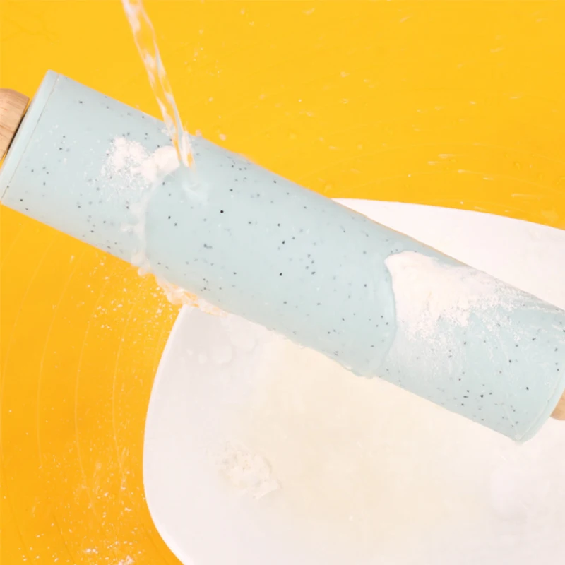 

Non-Stick Silicone Rolling Pin Wooden Handle Pastry Dough Flour Roller Kitchen Cooking Baking Tool For Pasta Cookie Dough