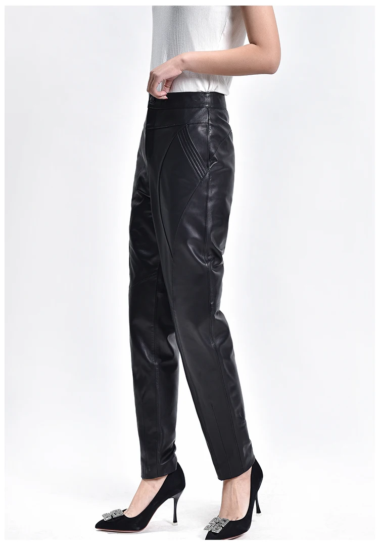 

Leather Pants Plus Size High Waist Leather Trousers Haren Pants Loose Sheepskin Pants 2021 New Autumn Winter Women's Black