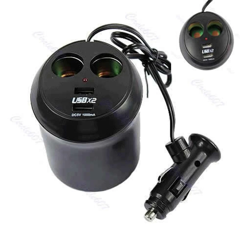 

Car auto Cigarette Lighter Dual USB Charger Socket Cup Holder Adapter 12V Black R2LC