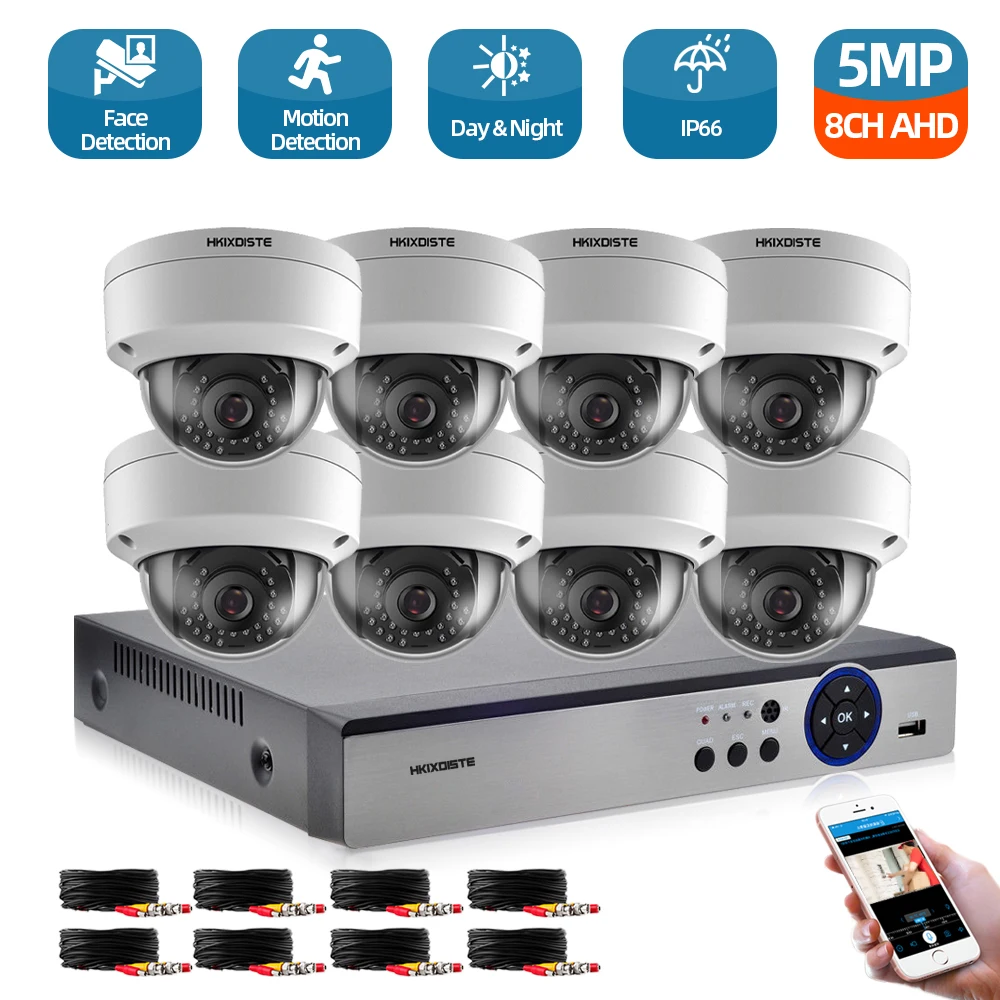 

H.265 8ch AHD DVR System HD 5MP 1/3'' SONY IP66 Vandalproof In/outdoor Security Camera kit Video Surveillance Set 2T Xmeye APP