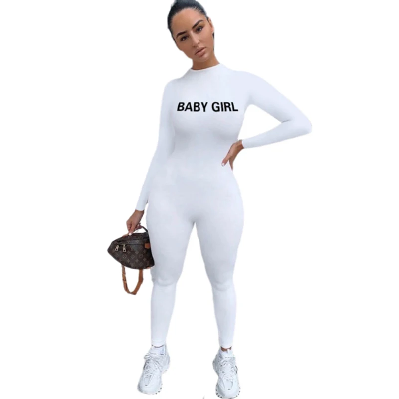 Winter Sport Jumpsuit Women Sexy Slim Letters Solid Color Long-sleeved Skinny Tracksuit Casual European and American Clothing
