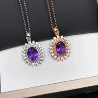 6x8mm amethyst necklace pendant natural real amethyst 925 sterling silver gemstone