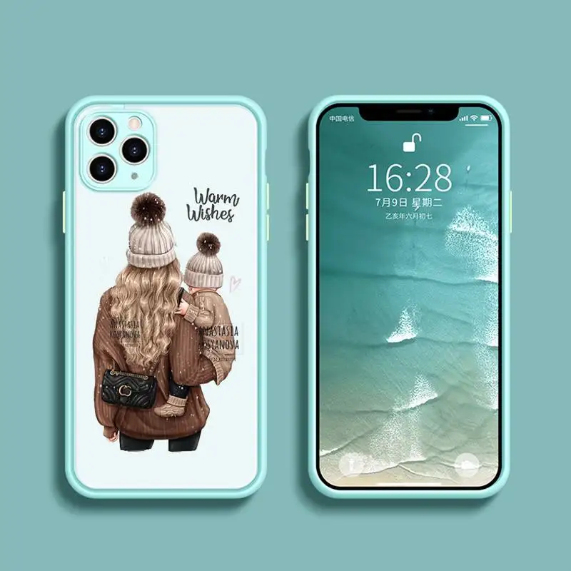 

Fashion Super Mom Baby Girl Phone Case Transparent Matte For IPhone 7 8 11 12 S Mini Pro X XS XR MAX Plus Cover Shell