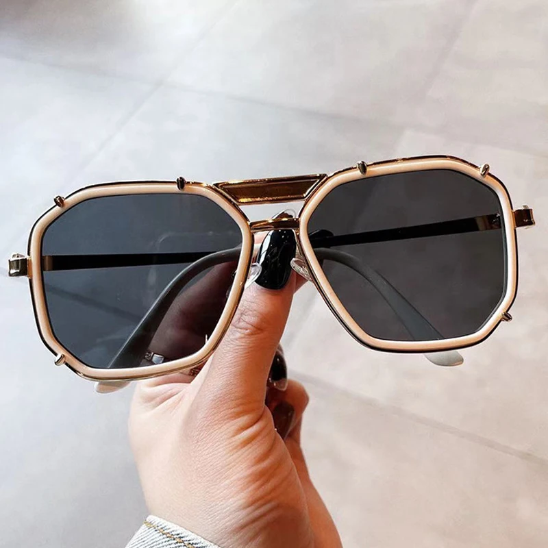 

Unique Polygon Irregular Claw Alloy Sunglasses For Women 2021 New Luxury Brand Punk Sun Glasses Men Vintage Black Gradient Shade