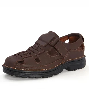 Men 100% Cow Genuine Leather Outdoor Fashion Flats Lightweight Comfortable Breathable Walking Sneakers Sandals | Обувь