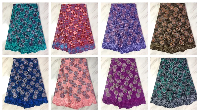 

High Quality Embroidered African Cotton Lace Fabric Holes Nigerian Swiss Voile Lace In Switzerland With Stones For Dress Party