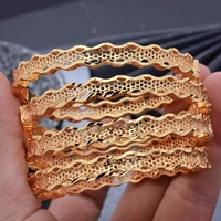 wando 24k 4pcs france gold color dubai bangles for women girl flower jewelry 6cm wide wedding bangles bracelet gift can open