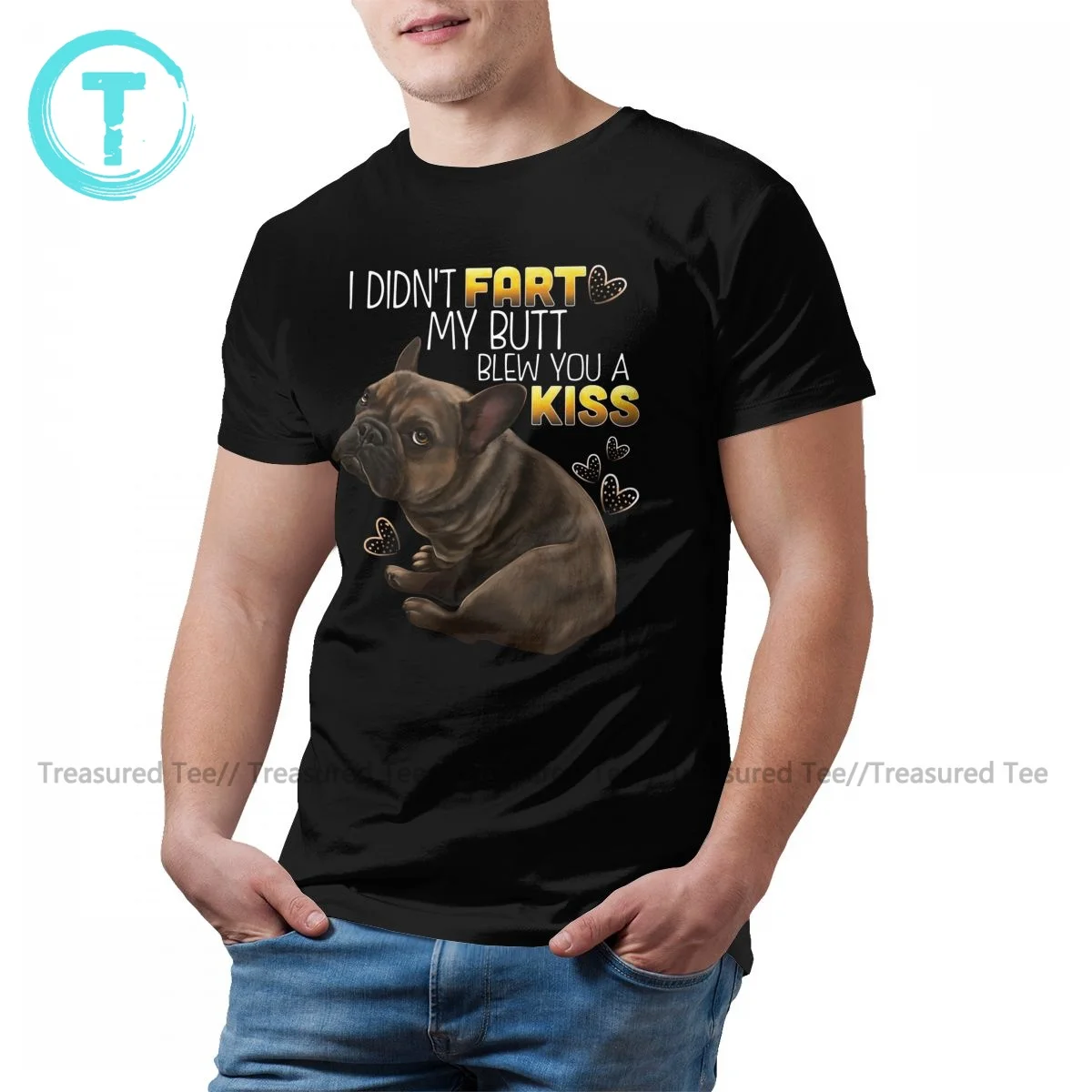 

French Bulldog T-Shirt Basic Cute Cotton T Shirt Print Short-Sleeve Tshirt Mens Plus size