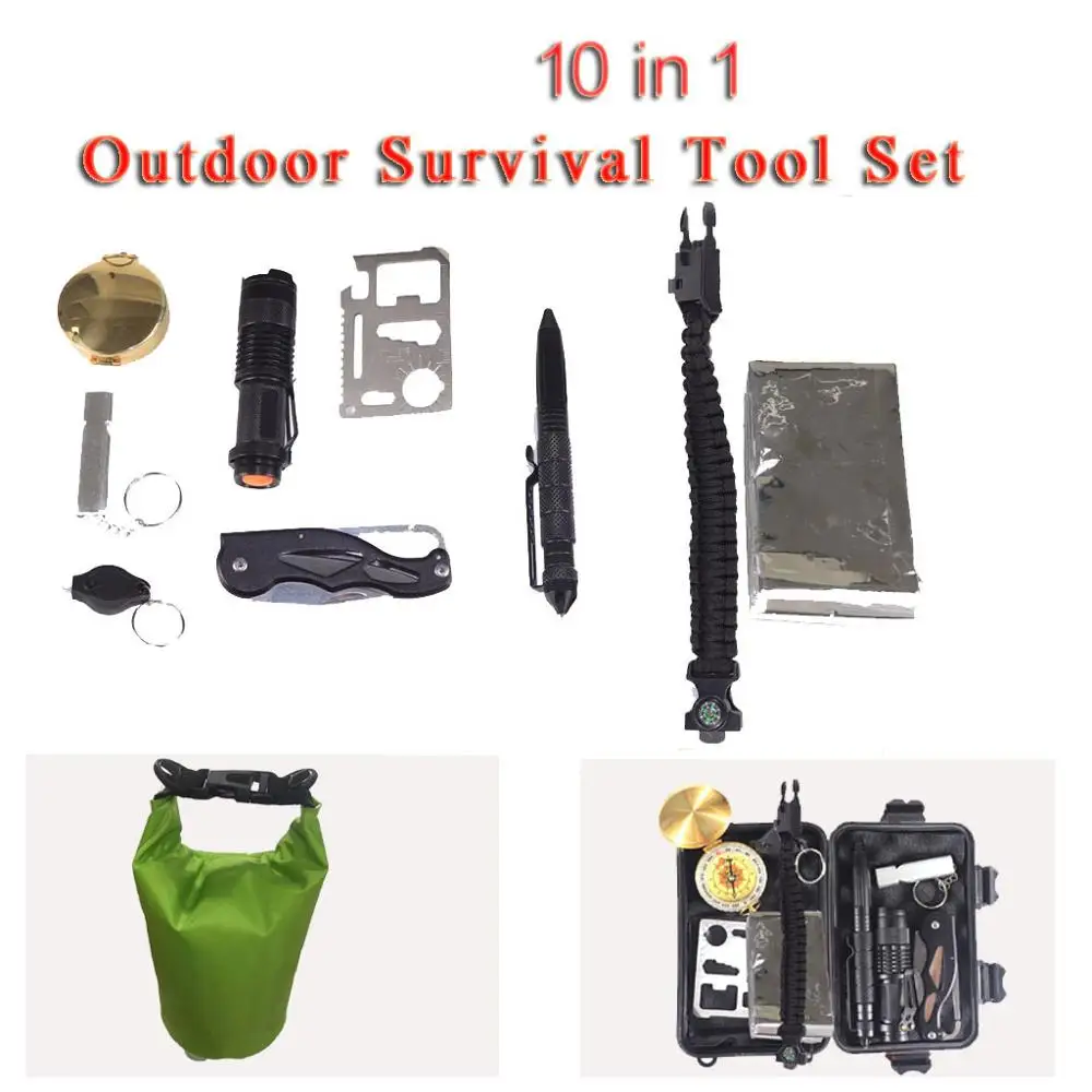 Survival Kit Set Military Outdoor Travel Mini Camping Tools Aid Emergency Multifunctional Wristband whistle Blanket Knife | Спорт и