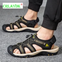 crlaydk new men sandals retro summer shoes roman style soft leather closed toe outdoor walking beach hiking fisherman slides