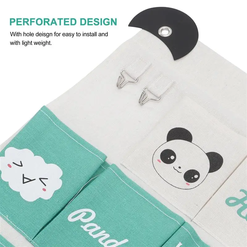 

7 Pockets Door Storage Bag Cotton and Linen Printing Wall Hanging Storage Bag