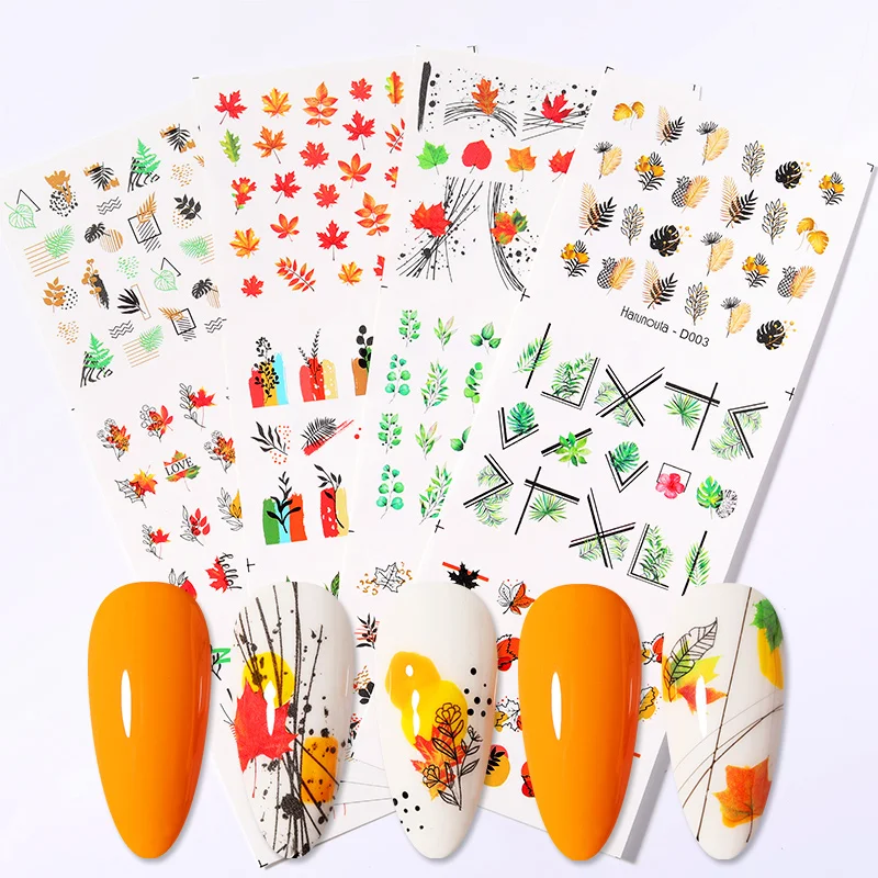 12 видов стилей Набор наклеек для ногтей с кленовыми листьями алфавита и цветов