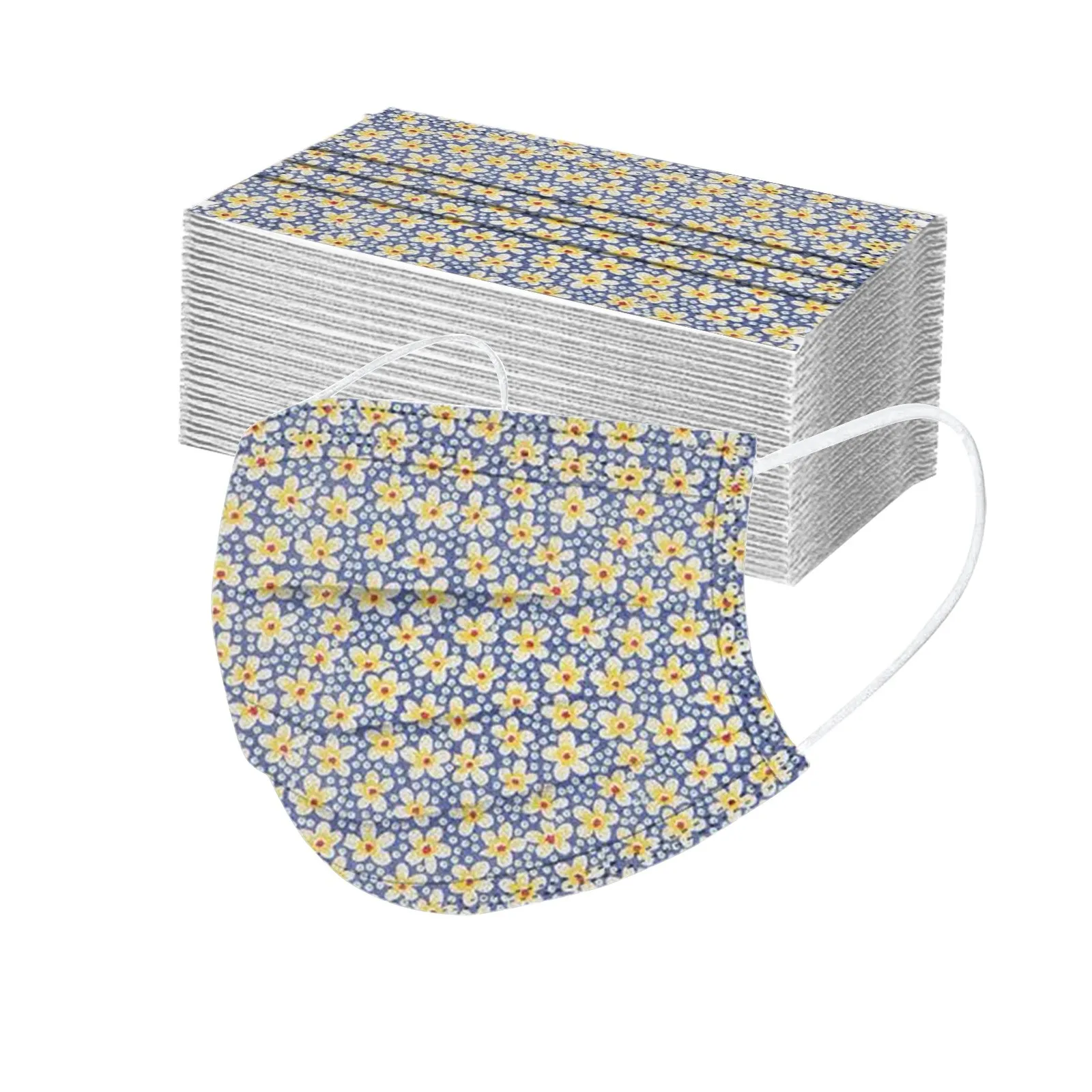 50 шт. одноразовая маска для лица с цветочным принтом дышащая 3 слоя слоев фильтр