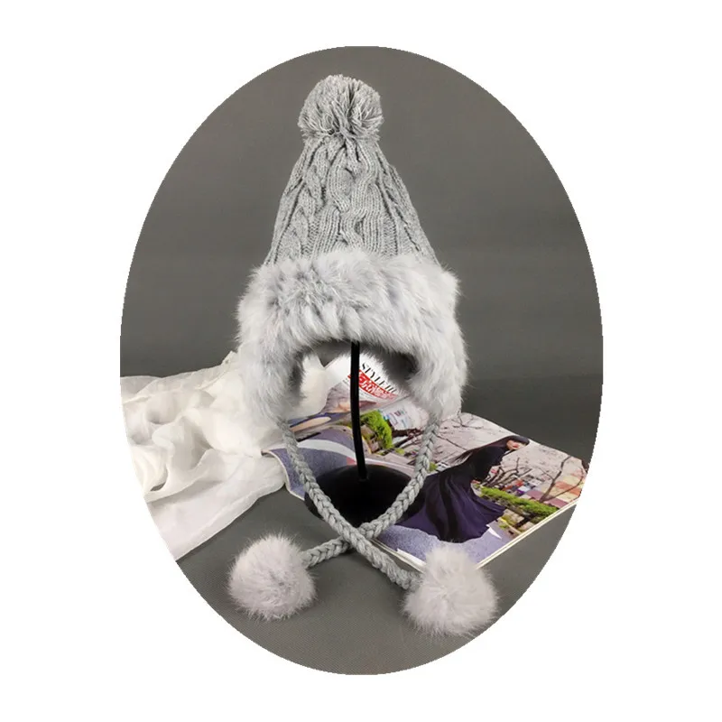 

4 Color Thick Cute Ear Protection Hat Ladies Winter Autumn And Winter Woolen Hat Knitted Warm Lei Feng Hat Women