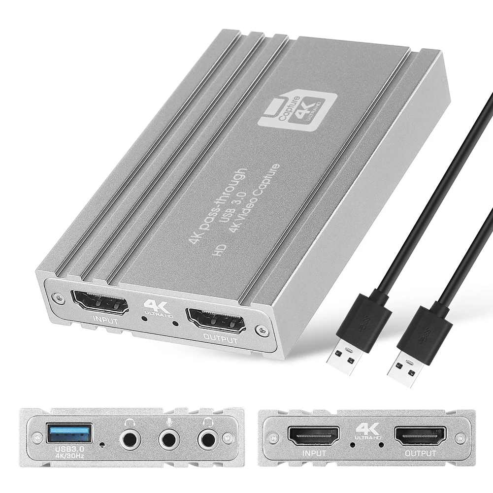 

USB 3.0 HDMI HD Game Video Capture Card Converter 4K 60Hz Streaming Adapter Grabber Record Box for Live Broadcasts Recording