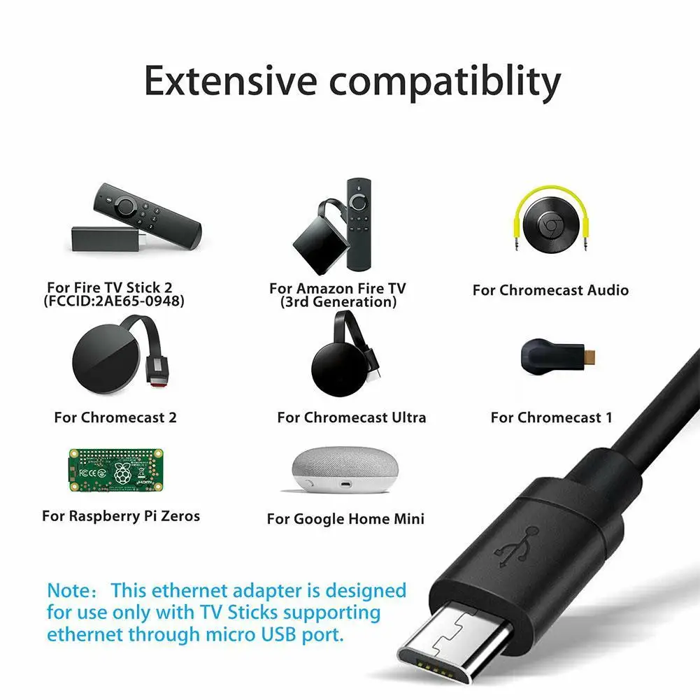 

Micro USB To RJ45 Network Adaptor Ethernet Adapter Ultra Google Stick Home/Chromecast TV 2 USB With Power For New 1 Cable S D1K0