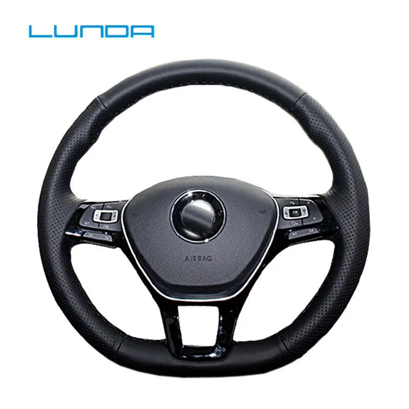 

LUNDA Hand-stitched Black Leather Steering Wheel Cover for Volkswagen VW Golf 7 Mk7 New Polo Jetta Passat B8