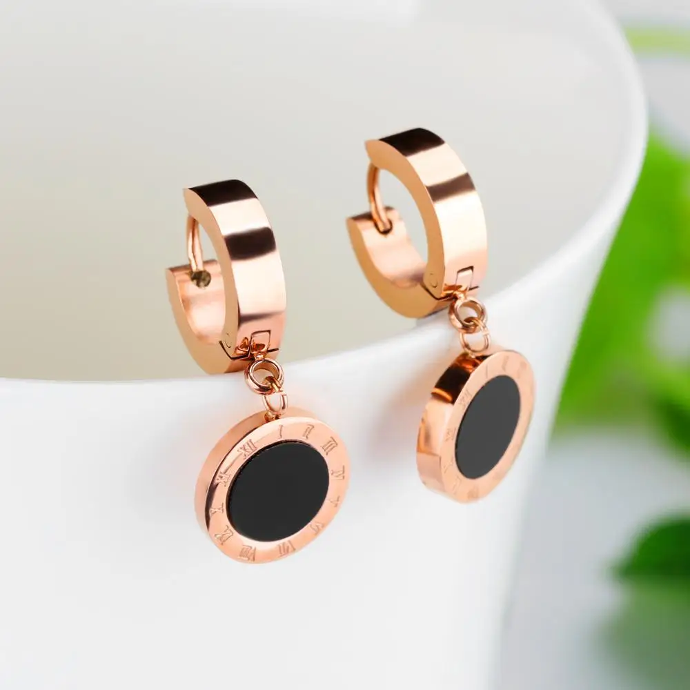 Серьги-кольца KNOCK Black Shell с римскими цифрами женские круглые ювелирные украшения