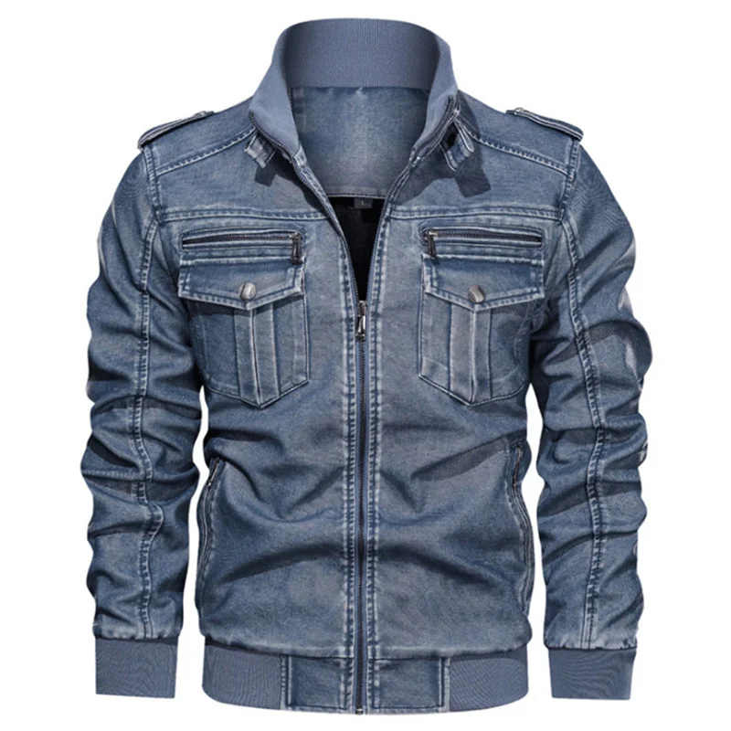 Куртка мужская кожаная на молнии повседневная мотоциклетная куртка с карманами