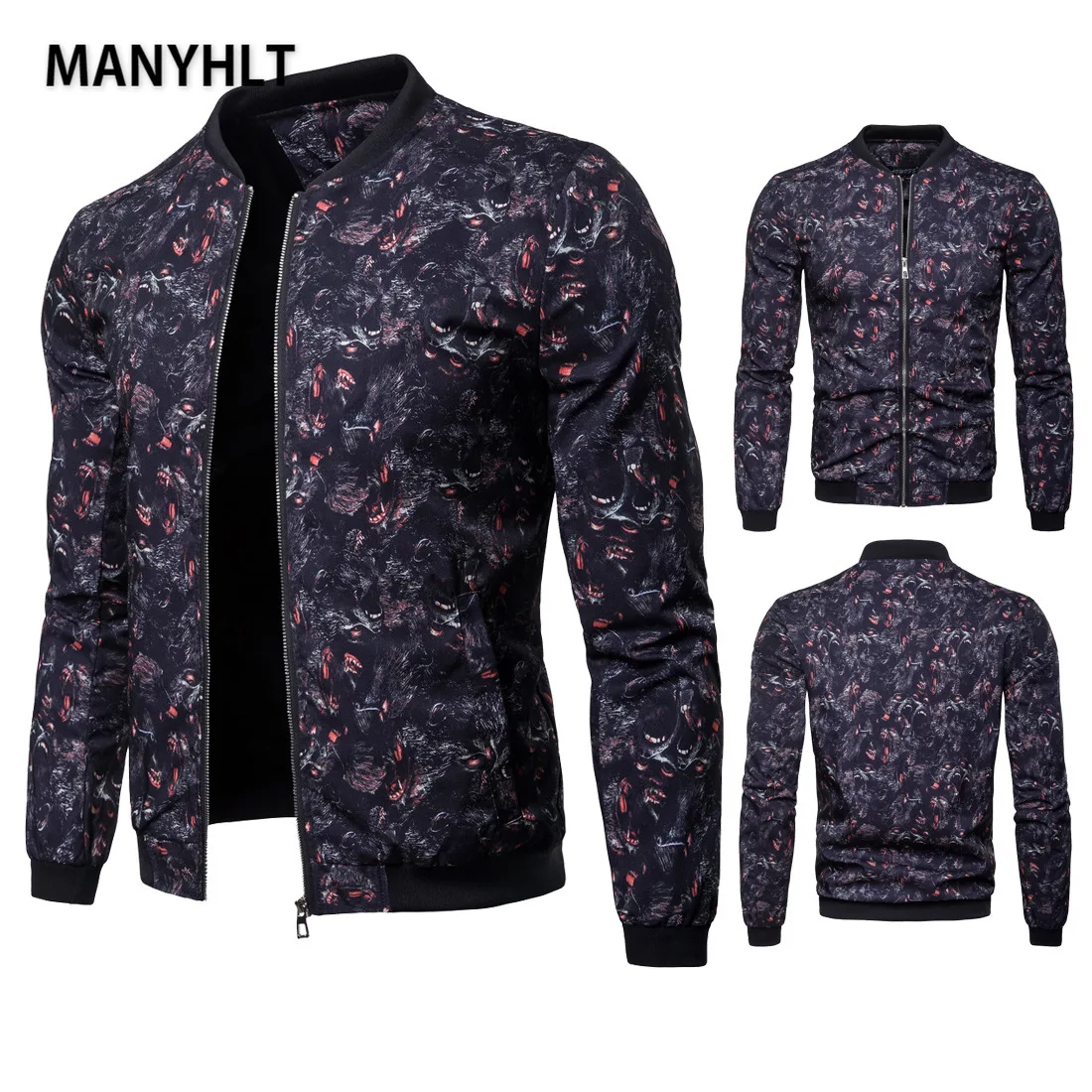 

Men Print Personality Fashion Bomber Jacket Stand Collar Casual Coat New Male Outerwear Baseball Men's Winter Coat Jacket