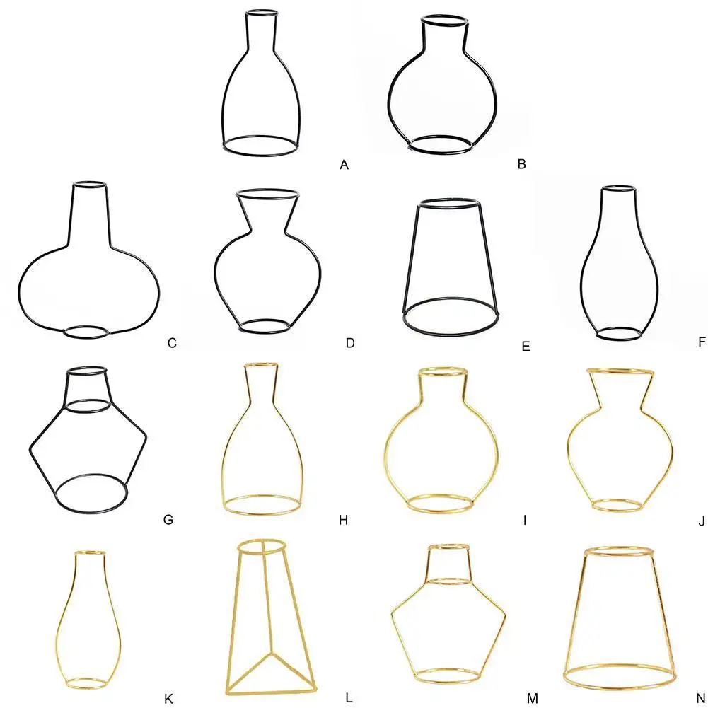

2021 New Nordic Minimalist Abstract Vase Black Iron Glass Vase Pot Flower Flower Wall Shelving Vase Ornaments Table Short V0S2