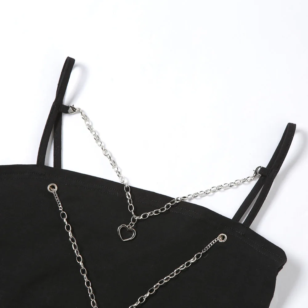 

High Street 2021 Summer Tank Top Fashion Casual Hipster Popular Thin Simple Solid Color Chain Hot Sale