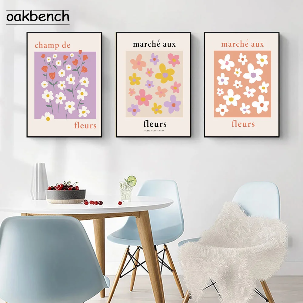 

Abstract Poste Rchamp De Fleurs Wall Art Painting Retro Nordic Colorful Canvas Print Posters Wall Pictures For Living Room Decor