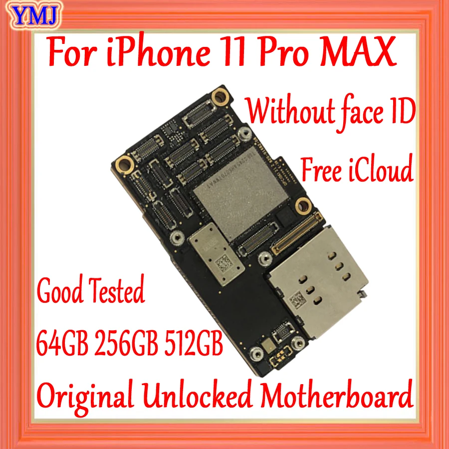 

64GB 256GB For iPhone 11 pro max Motherboard No icloud,100% Original Unlock With/No Face ID Full Chips Good Tested logic board