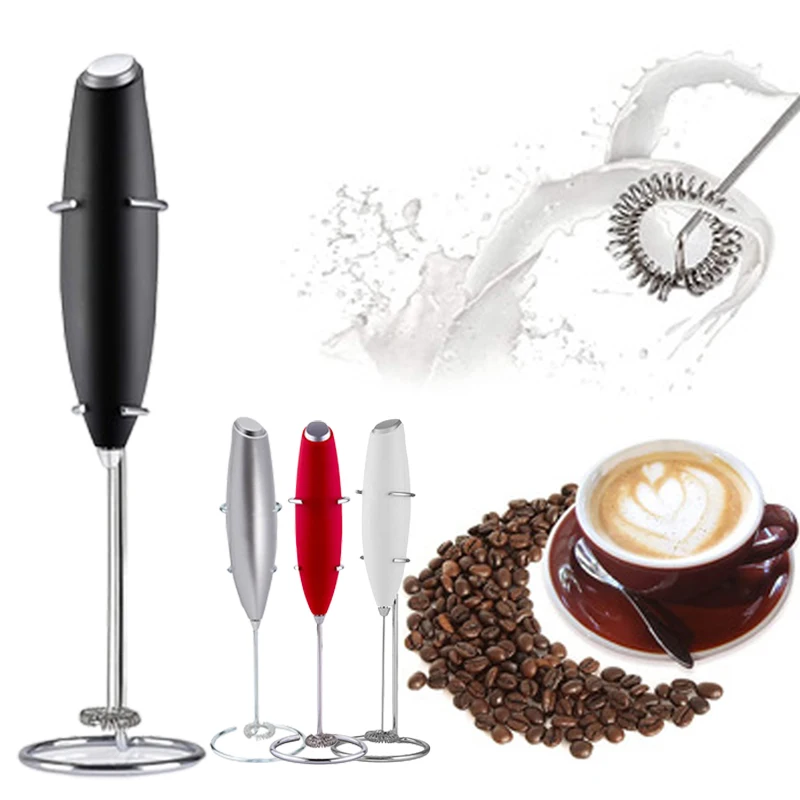 

Mini Handheld Mixer Stainless Steel Egg Beater with Holder Rack Foam Maker Battery Powered for Drink Kitchen Cooking ALS88