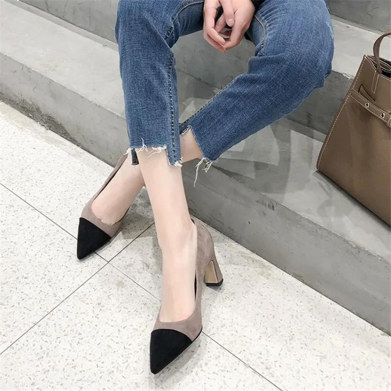 

MEMUNIA Single Shoes 2021 Suede Leather Women Pumps Pointed Toe Mixed Colors Spring Summer High Heels Dress Office Shoes Woman