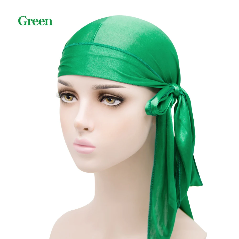 

New Fashion Men's Satin Durags Bandanna Turban Wigs Men Silky Durag Headwear Head Pirate Hat Knotted Bow Hair Accessories