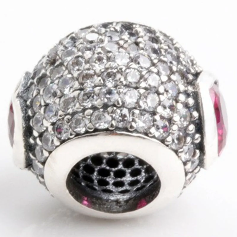 

Original 925 Sterling Silver Bead New Round With Crystal Red Heart Beads Fit Pandora Women Bracelet & Necklace Diy Jewelry