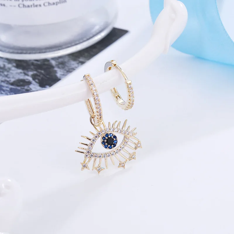 Глаз дьявола асимметричные серьги из медного сплава с инкрустацией цирконом модного женского украшения в подарок.