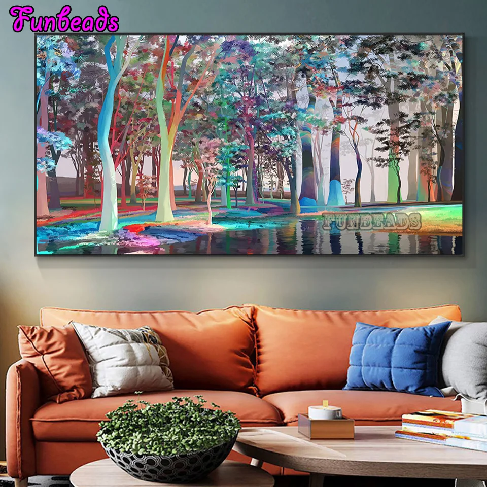 

Полноразмерная Алмазная 5d-картина с круглыми/квадратными стразами, Большие абстрактные красочные деревья, мозаика, искусство, алмазная выш...