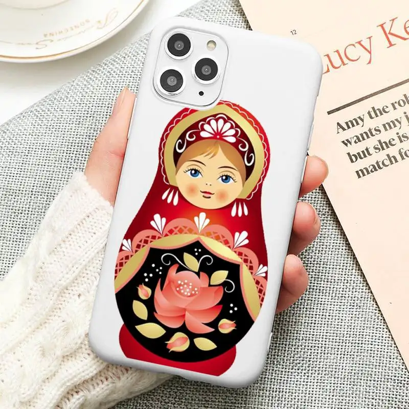 

Russian Dolls Pattern Matryoshka Phone Case Candy Color for iPhone 6 6S 7 8 11 12 XS X SE 2020 XR mini pro Plus MAX funda
