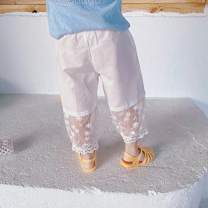 

1-7T Summer Lace Girls Pants Toddler Kid Baby Girl Clothes Mesh White Loose Pant Elegant Cute Sweet Thin Child trousers