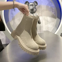 2021 womens short boots shoes knitted stretch fabric socks boots round toe square ladies winter warm fashion womens boots