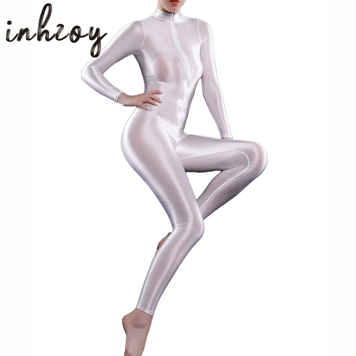 

Woman Sexy Bodysuit Jumpsuit Tights Bodystocking Bodysuit Long Sleeve One-piece Naughty Shiny Lingerie Catsuit Clubwear