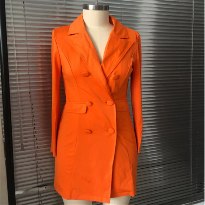 Женский блейзер черный сексуальный пиджак длинный двубортный с длинным рукавом