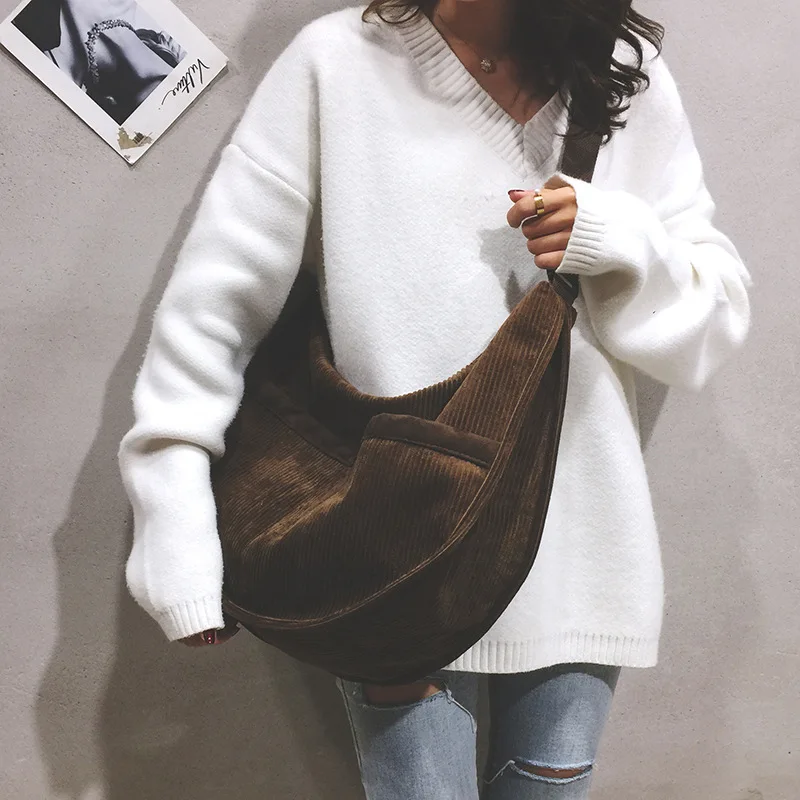 Women's new fashion crossbody bag student large capacity fashion corduroy shoulder bag ladies out shopping bag travel bag