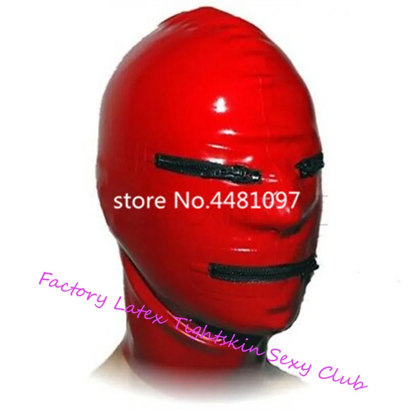 เซ็กซี่สีแดง Latex Hoods หน้ากากหน้ากากเครื่องราง Latex Hood ปาก & Eyes ซิปที่กำหนดเอง XS-XXL