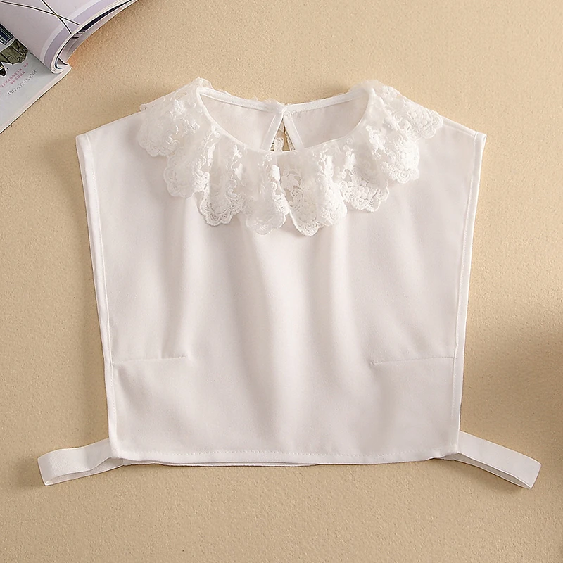 

Solid Color Embroidery False Collars for Women Black White Detachable Shirt Fake Collars Blouse Top Half Shirt Decoration