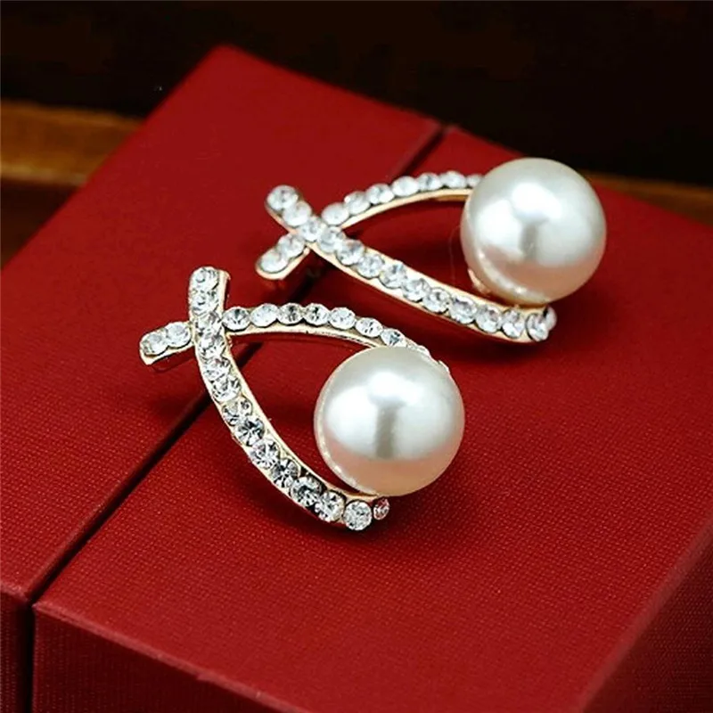 

Modyle Korea New Fashion Gold Silver Color Cross Crystal Drop Earrings for Women Elegant Cute Pearl Earrings Brincos Jewelry