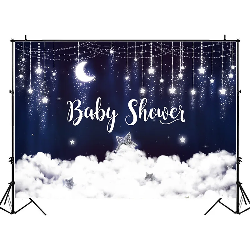 Мерцающие звезды детский душ фон Вспышка Серебряные и белое облако фото